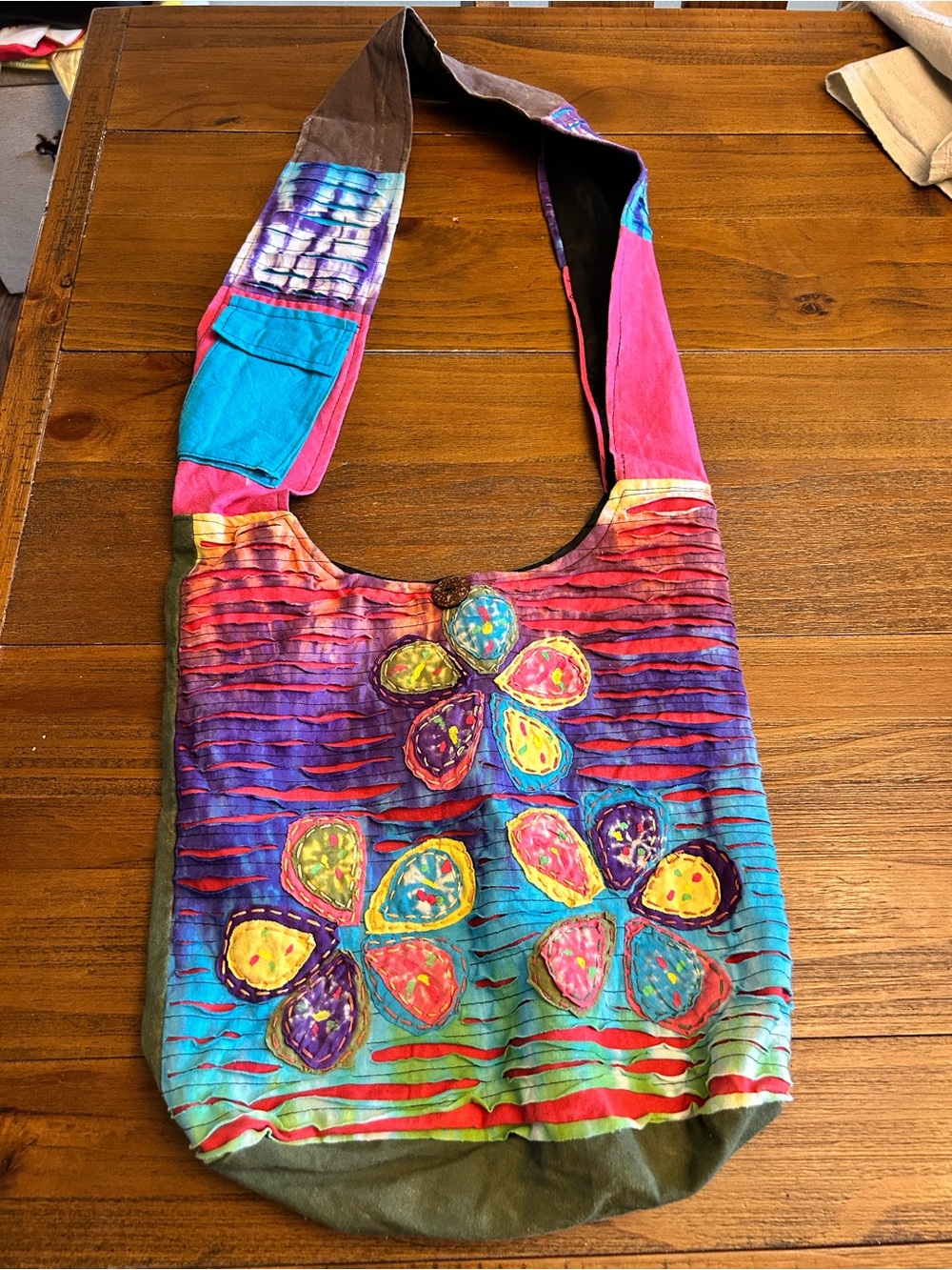 Boho Patchwork Sling Bag Embroidered Floral Hippie Shoulder Tote